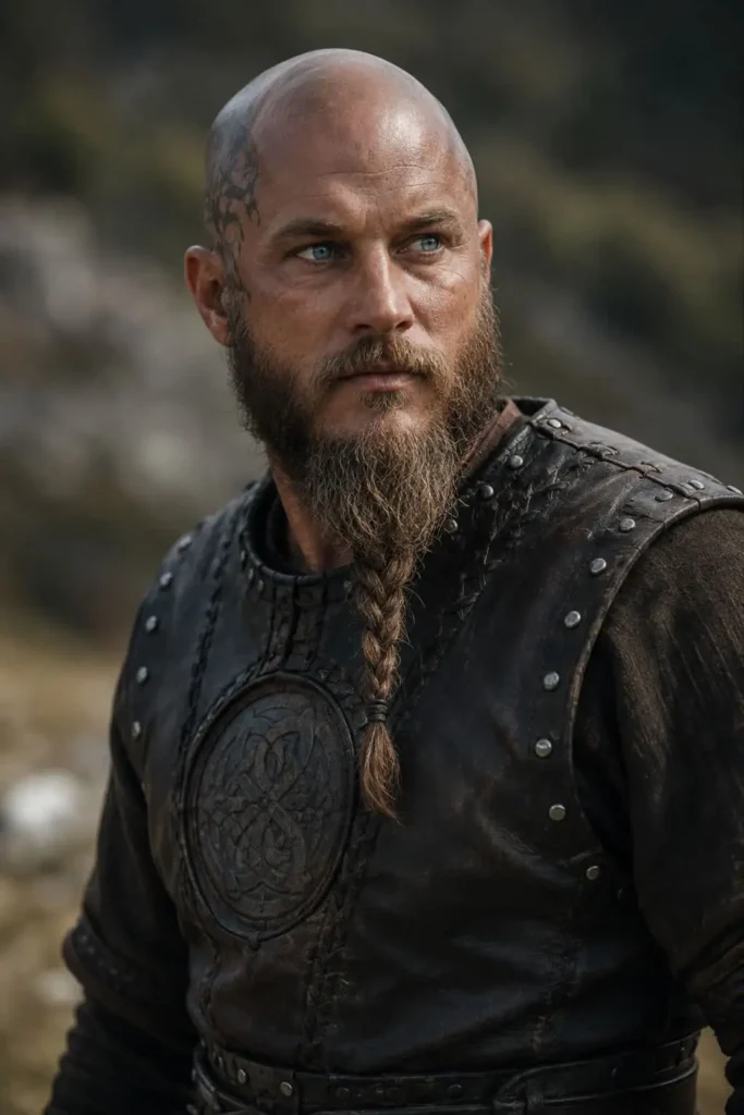 Viking shaved head with full beard style for men