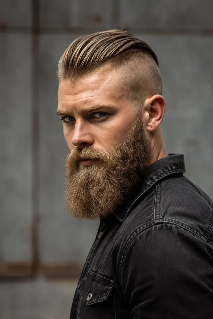 Viking undercut hairstyle with long hair on top for men
