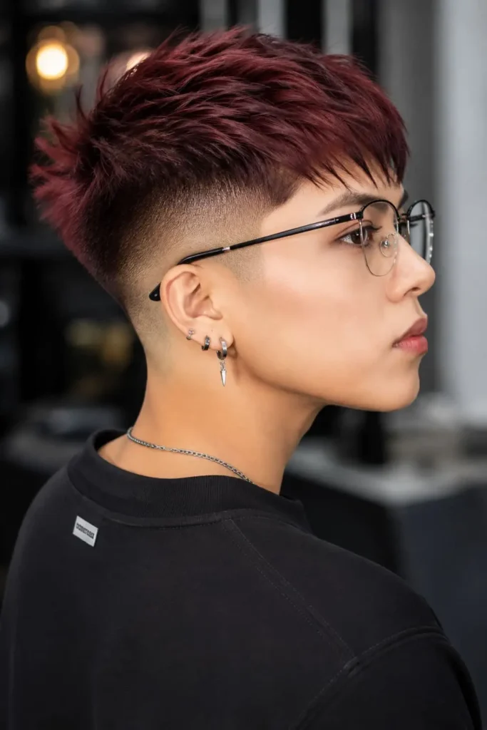 Vivid undercut pixie haircut for women with faded sides