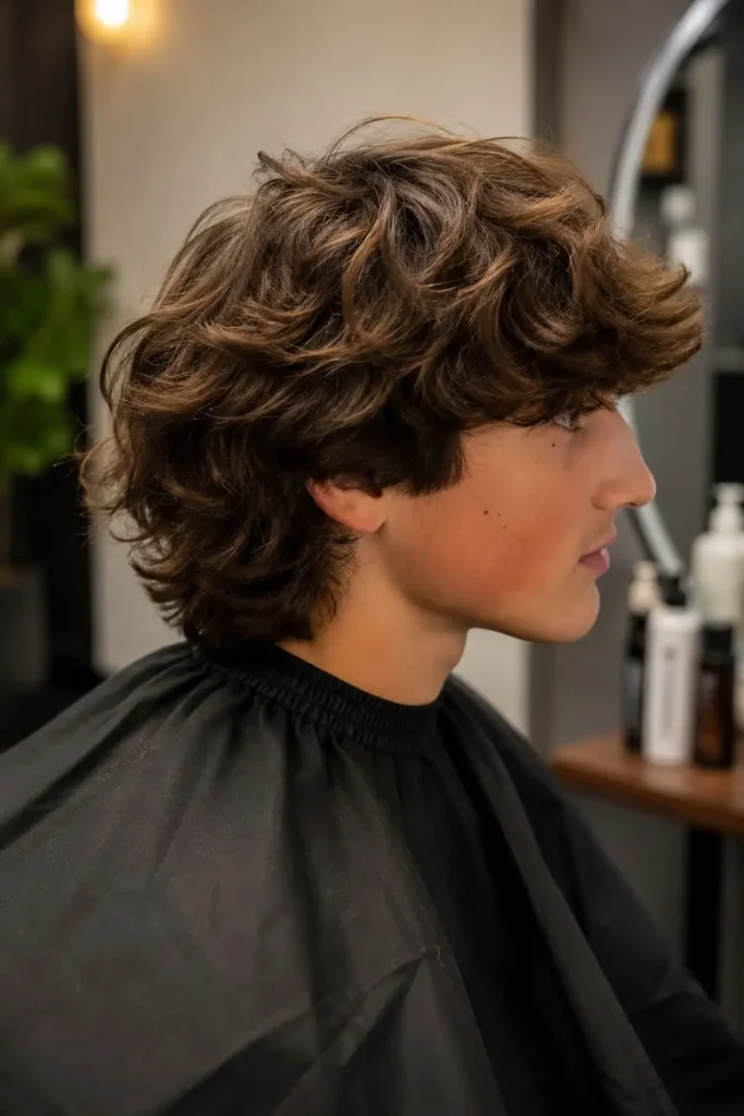 Wavy fringe ice cream haircut with textured rounded top
