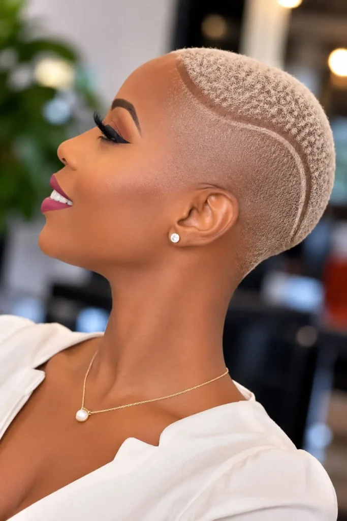 Womens buzz cut with fade and shaved line design