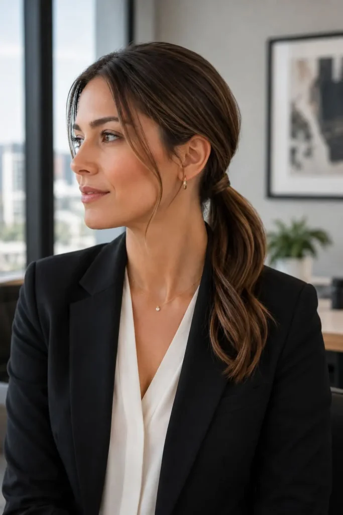 Wrapped low ponytail for an easy professional hairstyle