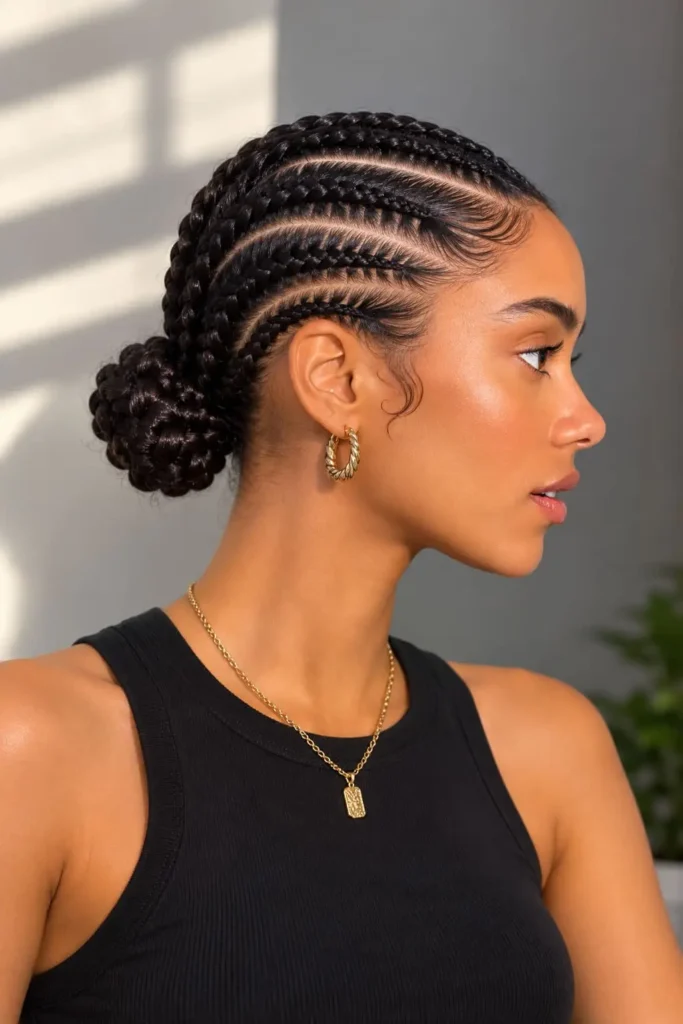 all back cornrows volleyball hairstyle for long hair