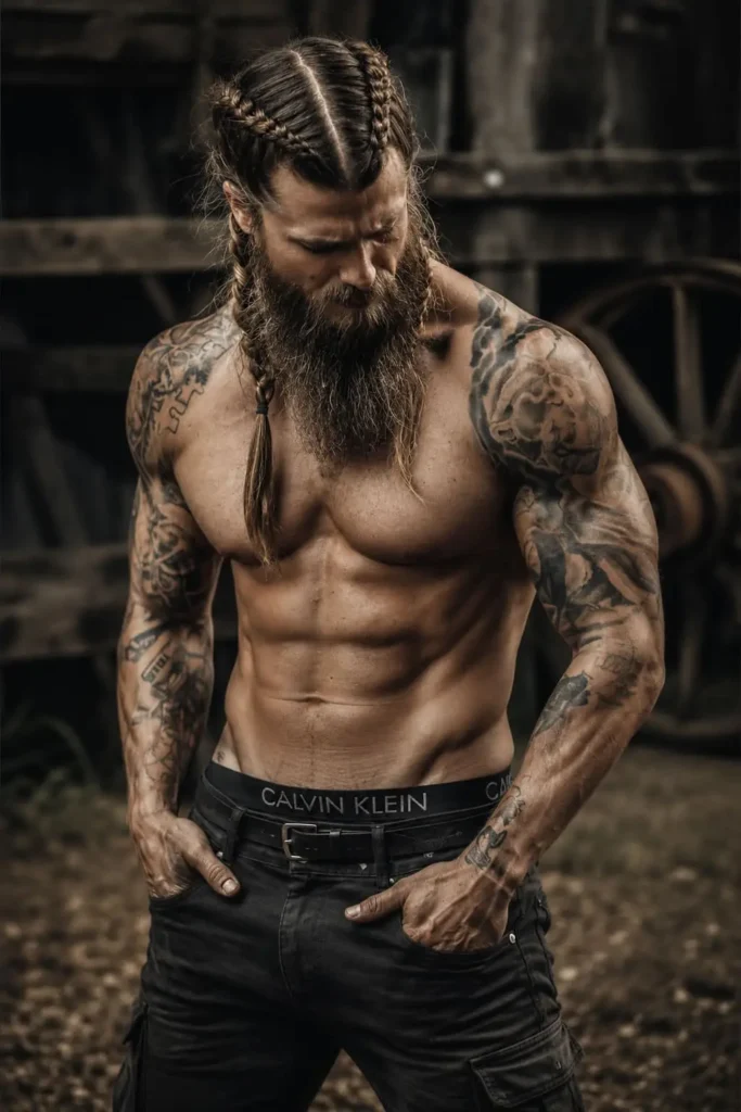 braided Viking mohawk hairstyle with shaved sides for men