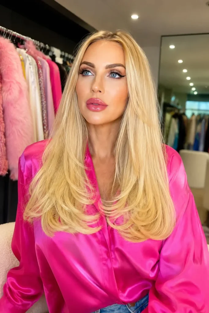 Butterfly haircut for long hair with short face-framing layers and long flowing layers
