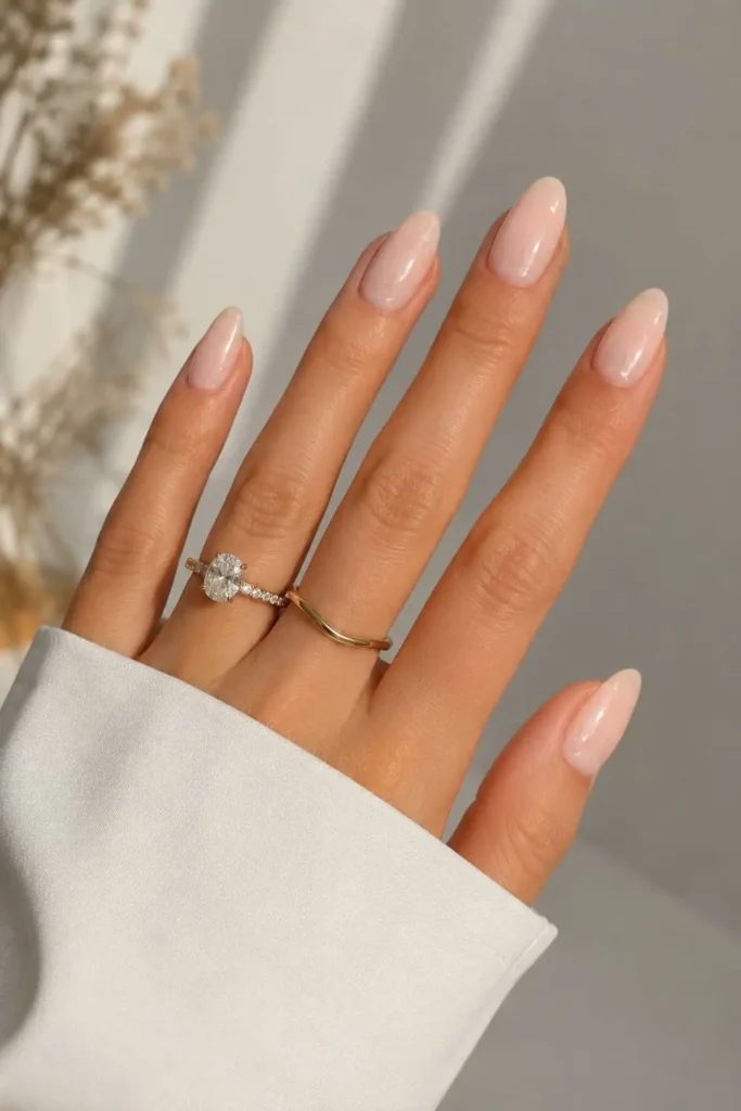Pearlescent glazed donut pearl bridal nails for a wedding