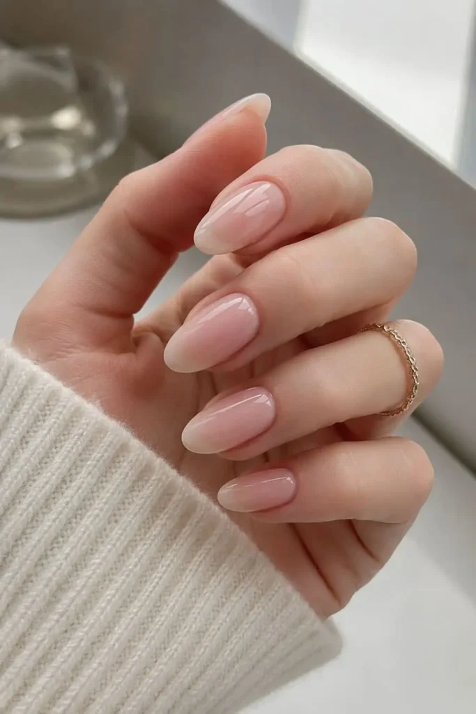 Neutral Classic Soft Pink bridal nails in a soft nude finish