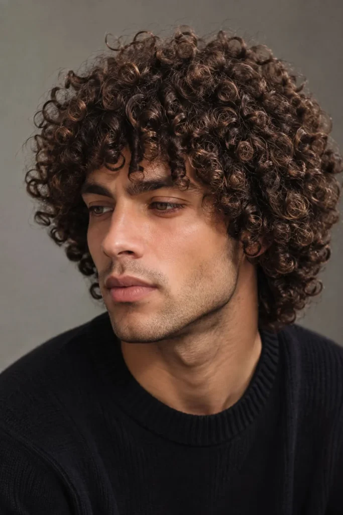 Men's tight curl perm with defined springy ringlets and bold volume