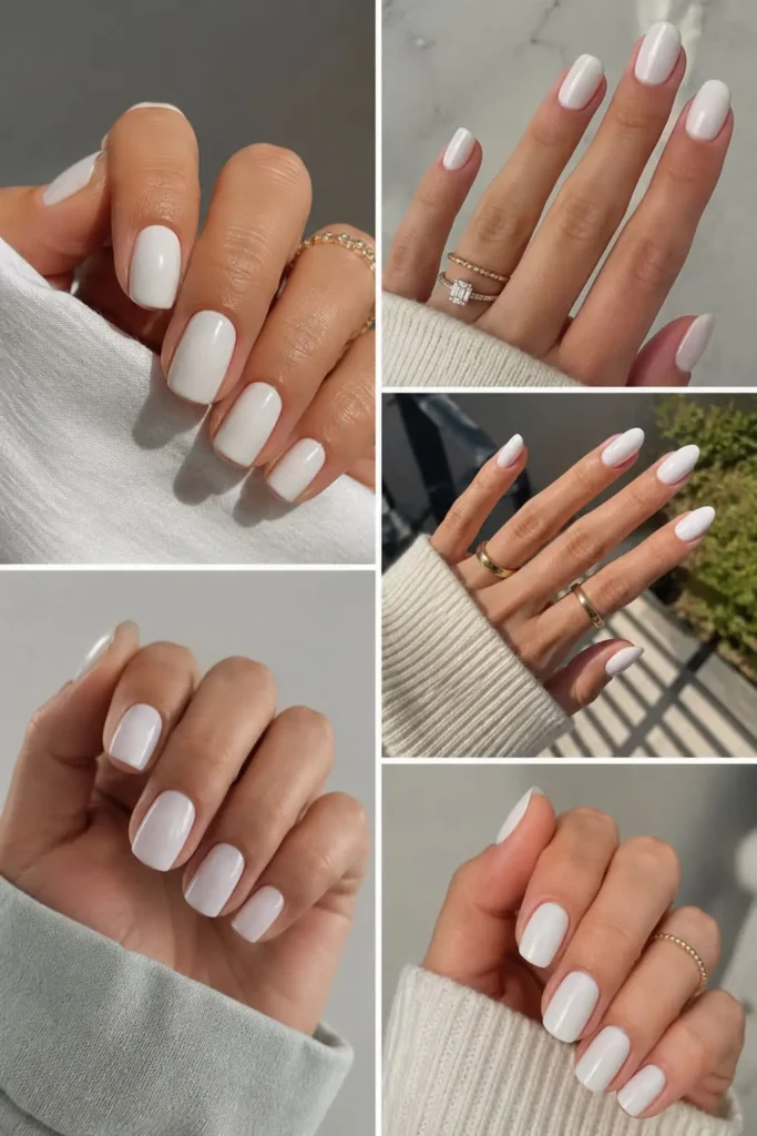Timeless white bridal nails with a glossy elegant finish