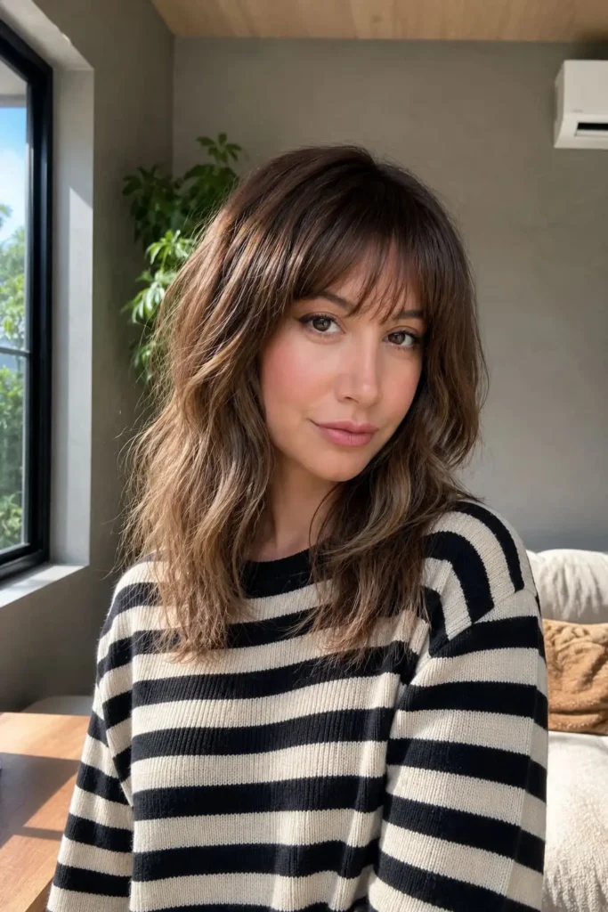 Ultra-sleek long layered hairstyle with a glossy straight finish and subtle movement