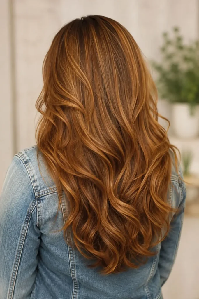 Long waterfall layers cascading through the hair for soft movement and volume