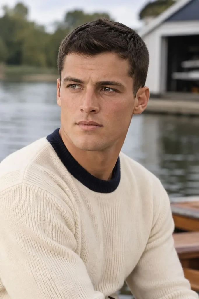 Classic 1920s crew cut for men with short sides and a neat top