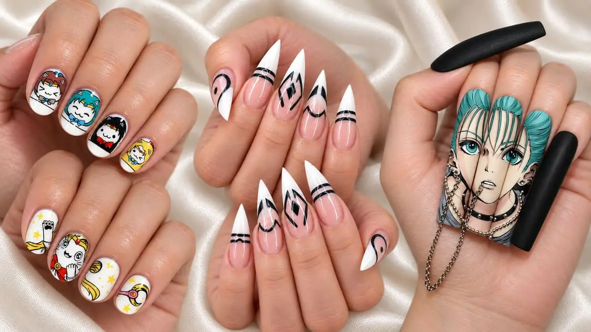38 best anime nails designs featuring colorful Sailor Moon, Dragon Ball Z, Pokémon and Studio Ghibli inspired nail art