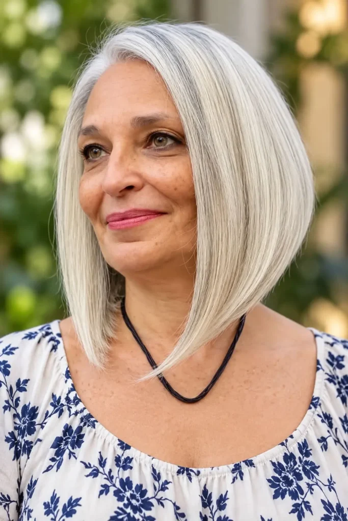 A-line bob haircut for women over 60 with fine straight hair