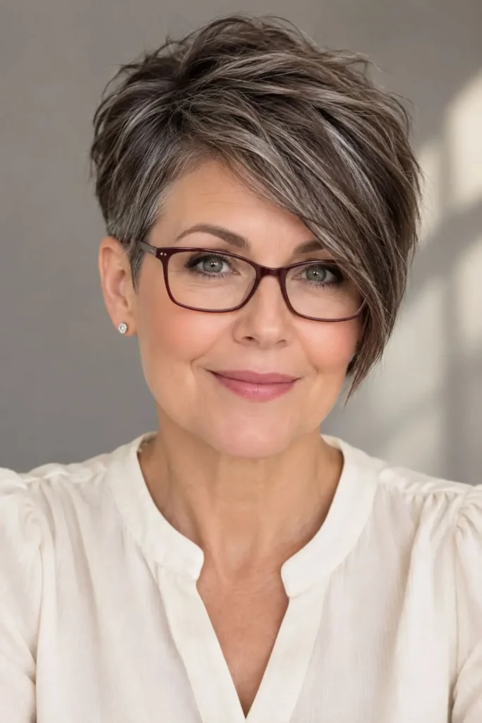 Asymmetrical pixie with one side swept longer