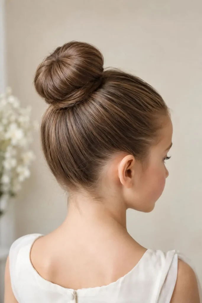 Smooth ballet bun hairstyle with hair neatly secured against the head