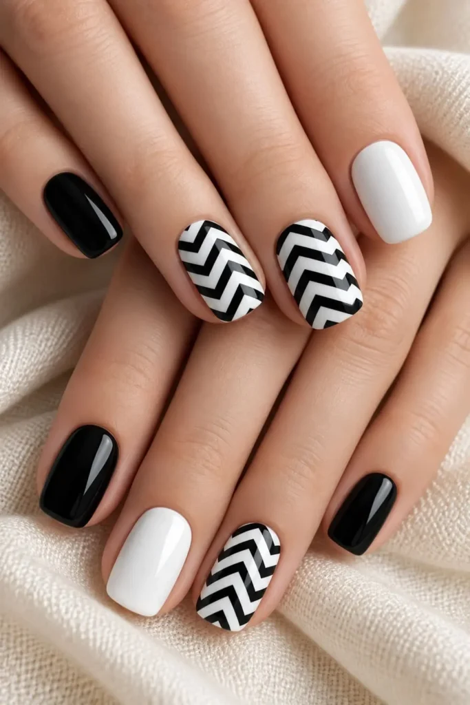 Black and white nail designs for short nails with simple bold accents