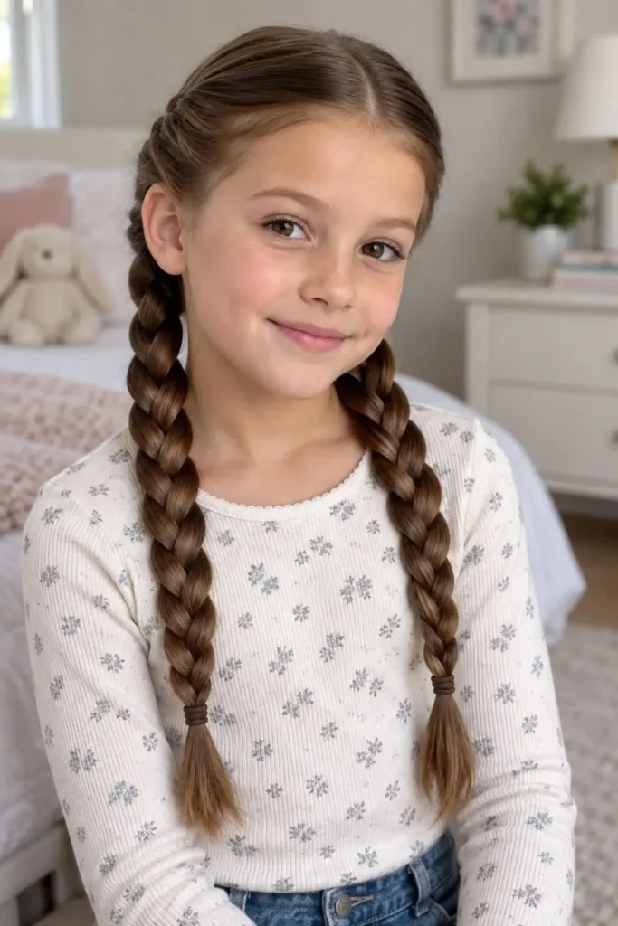 Secure braided hairstyle for children with long hair kept neatly contained