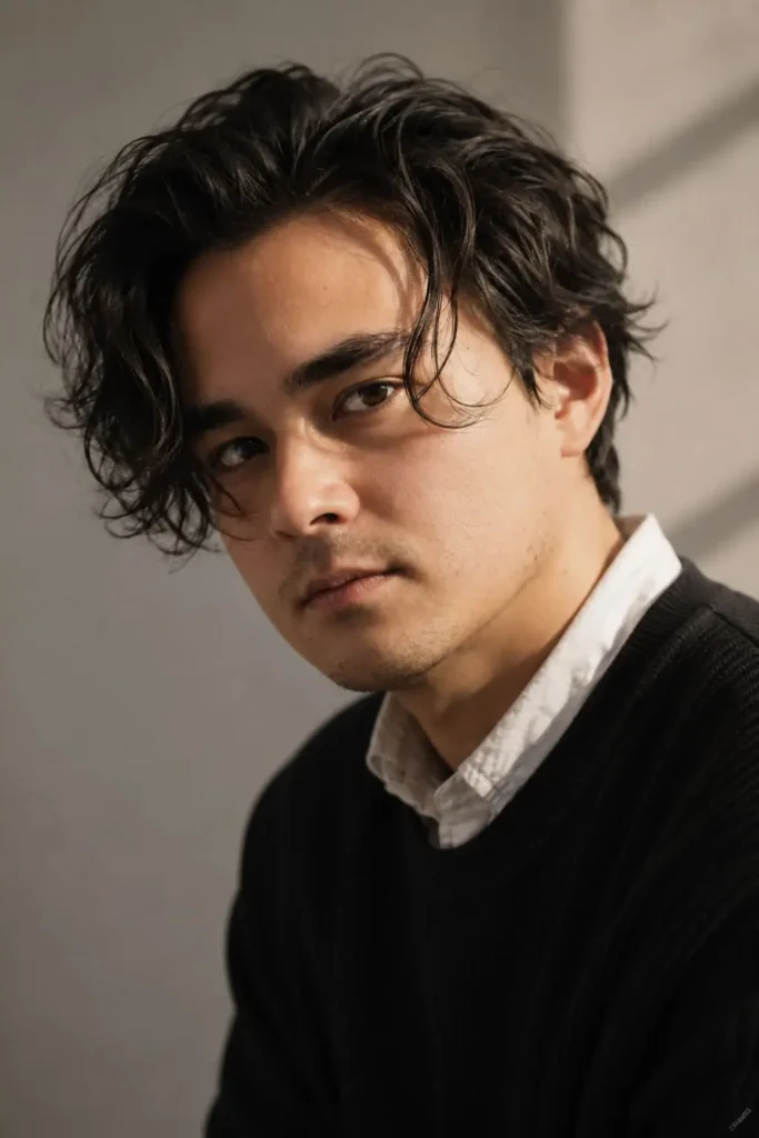 Bro flow haircut for men with naturally wavy medium-to-long hair
