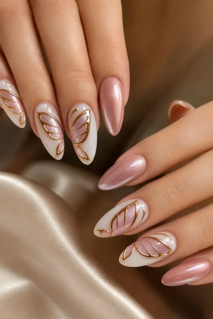 butterfly cat eye nails with shimmering pink and blue details