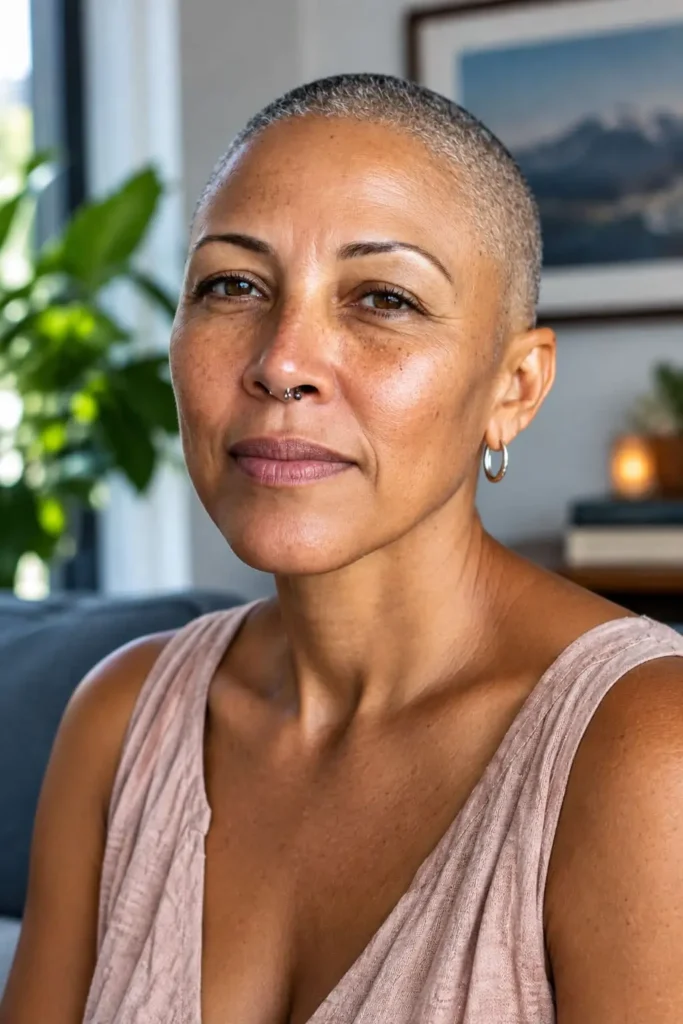 Short Caesar haircut with clean lines for Black women over 50