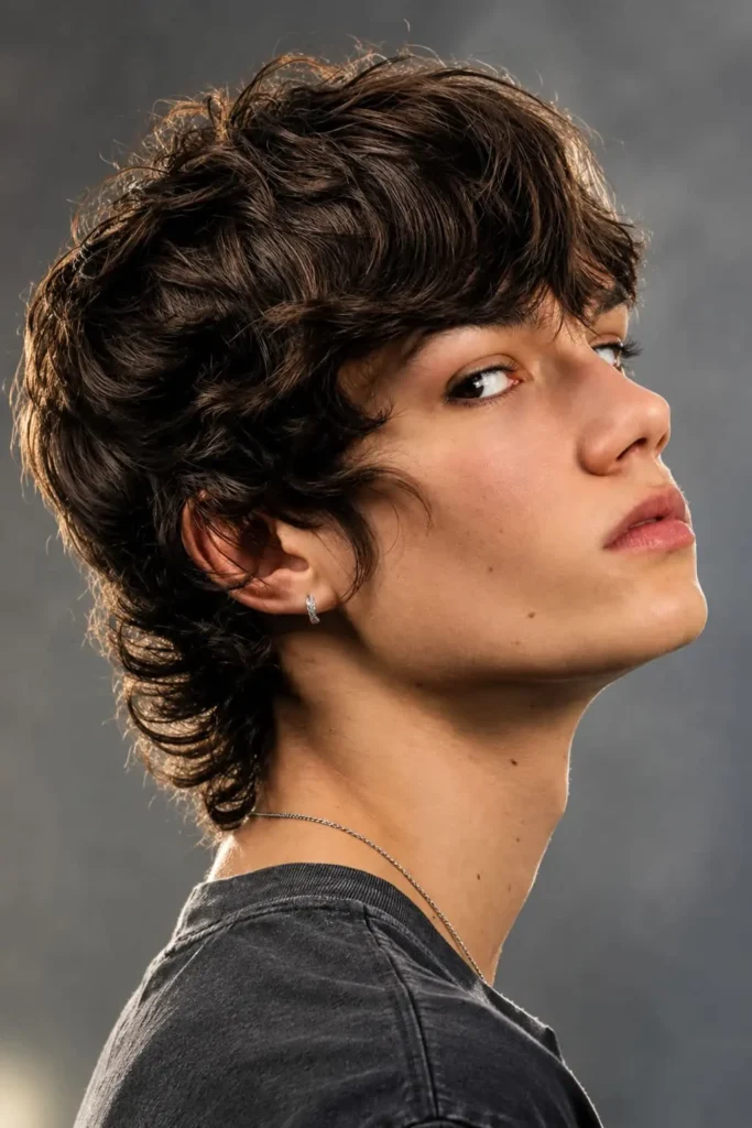 Classic mod hairstyle with soft layers, full top, and neat tapered sides