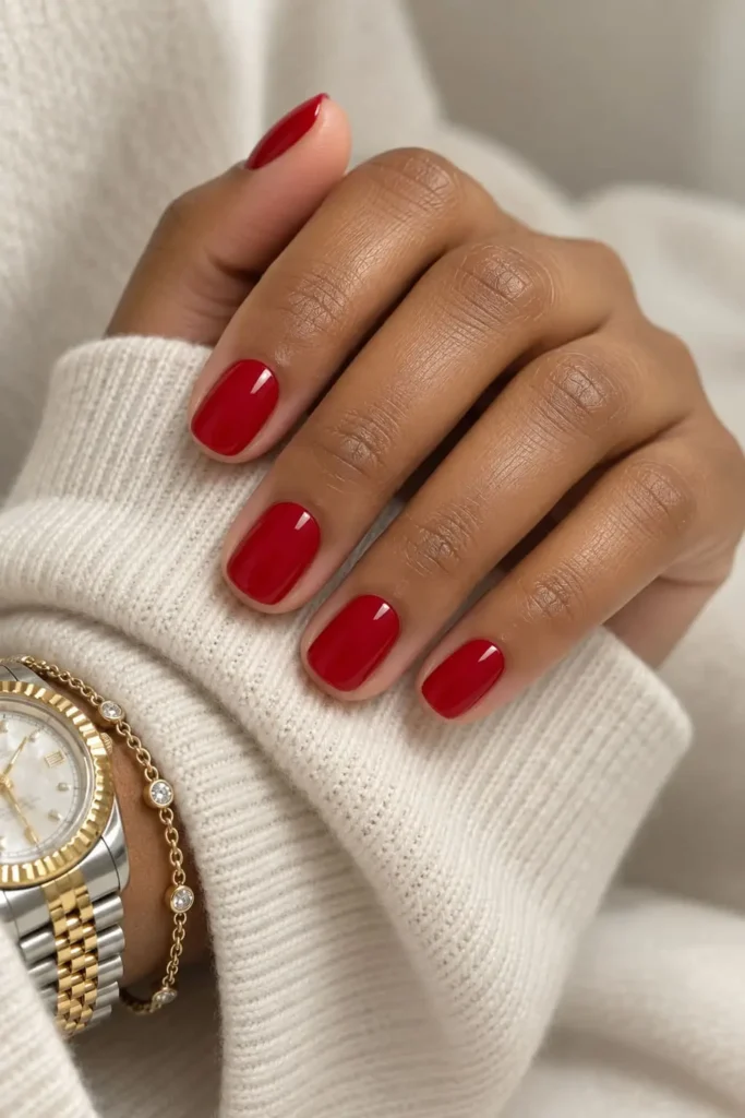 Classic red  trending gel nails ideas with glossy finish