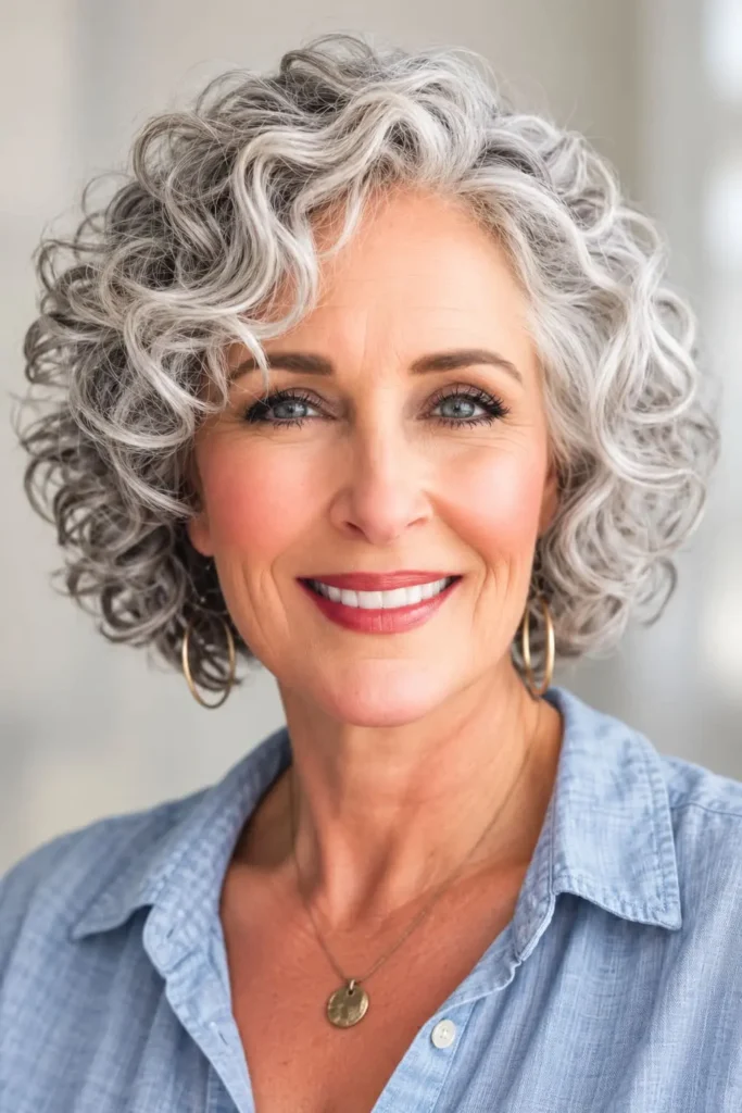 Short curly bob wash and wear haircut for women over 60