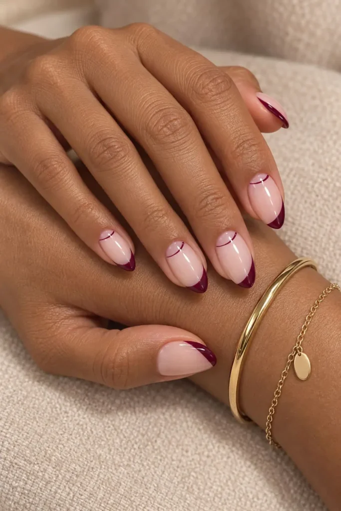 Double French gel nails with colorful layered tips
