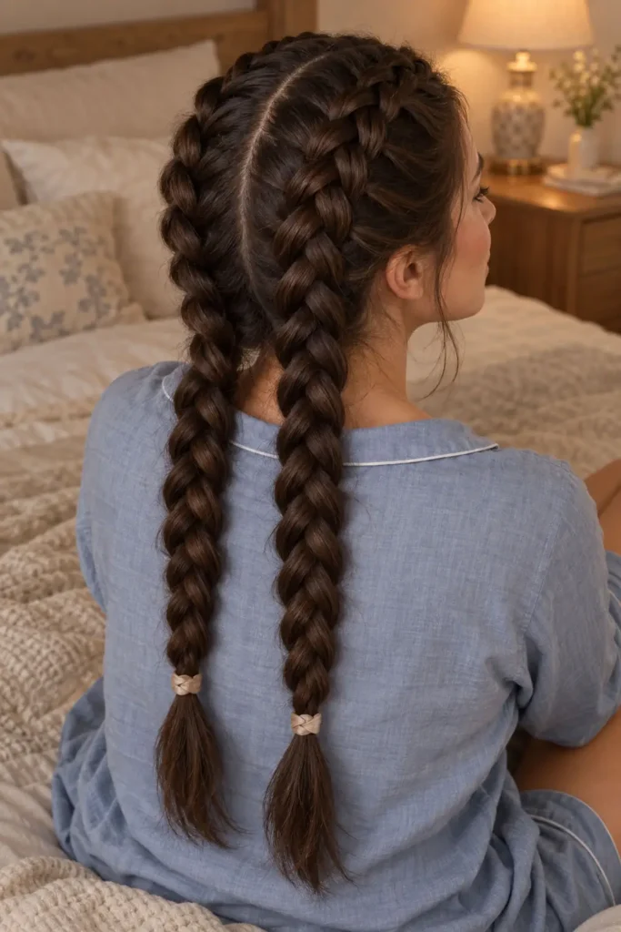 Dutch braids as a no-heat overnight hairstyle for soft waves