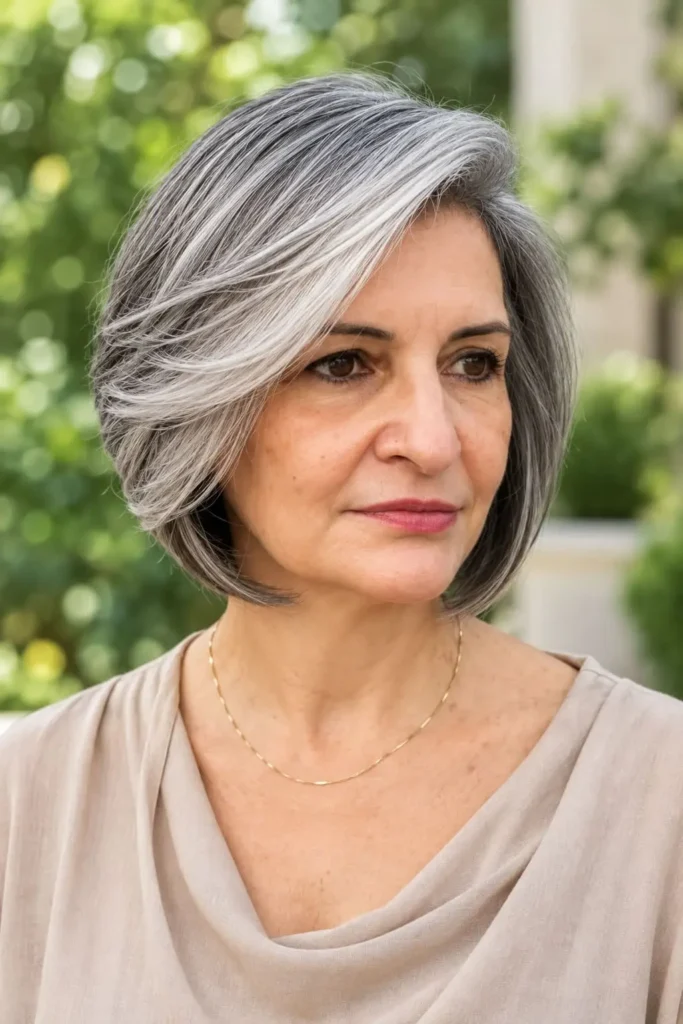 Elegant rounded bob haircut for women over 60 with fine hair