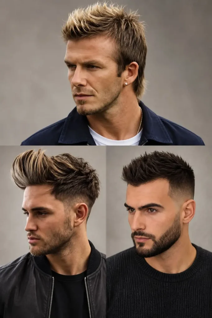 Modern faux hawk haircut for men with round faces and textured height on top