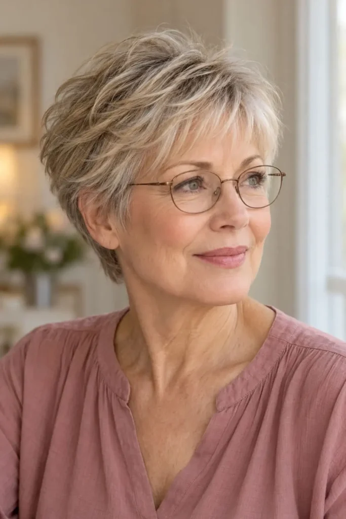 Feathered pixie with wispy layers and soft fringe