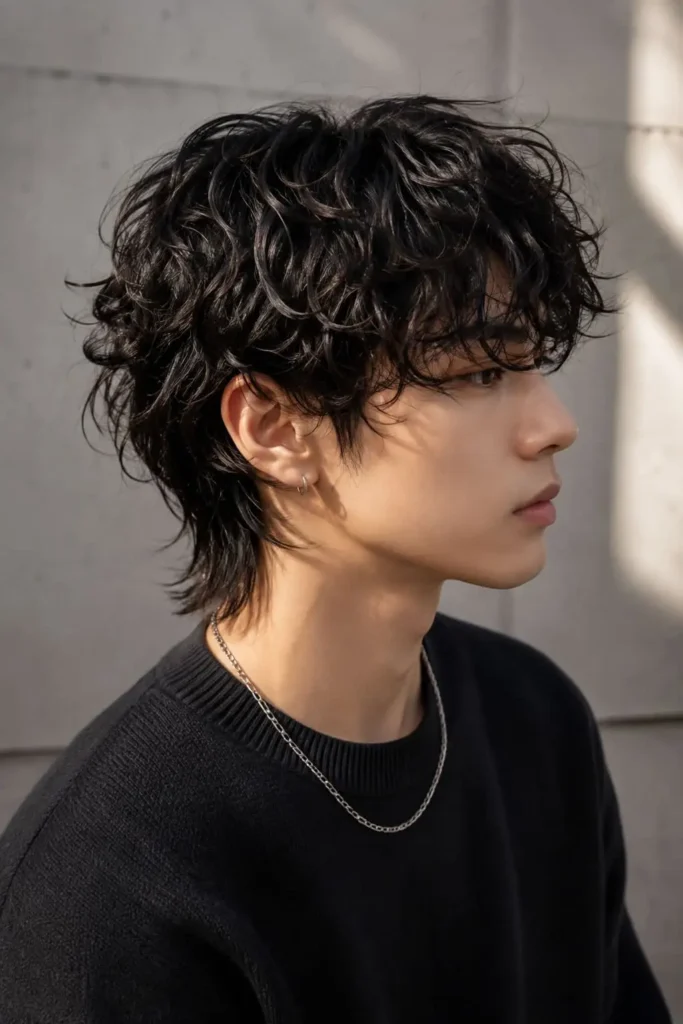Flow perm haircut for men with soft waves and flowing textured hair