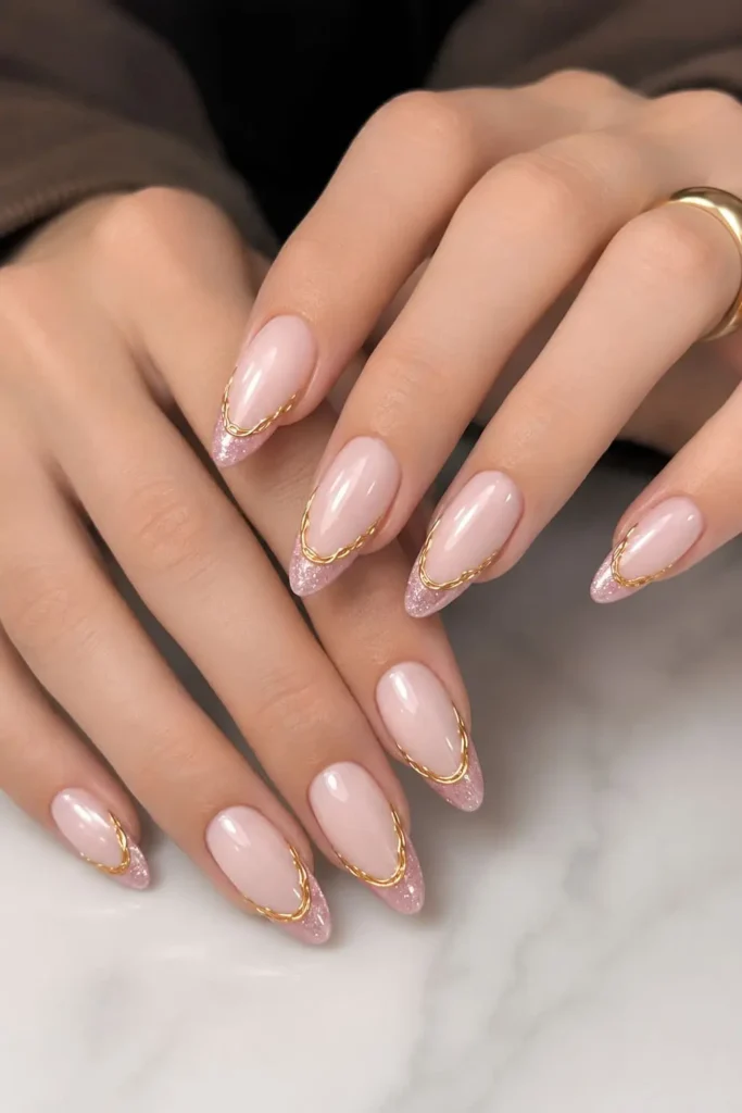 cat eye nails with raised gold drip French tip outline