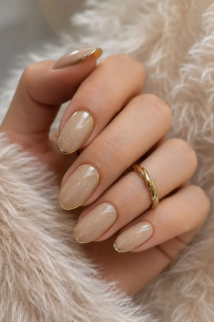 gold chrome French tip cat eye nails over dark gold magnetic polish