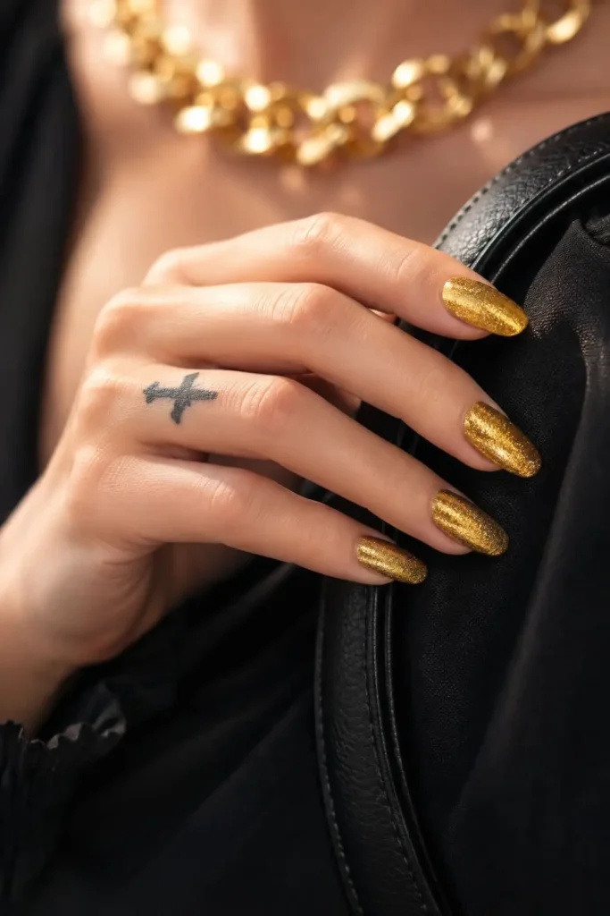 golden hour cat eye nails with rich gold magnetic streaks