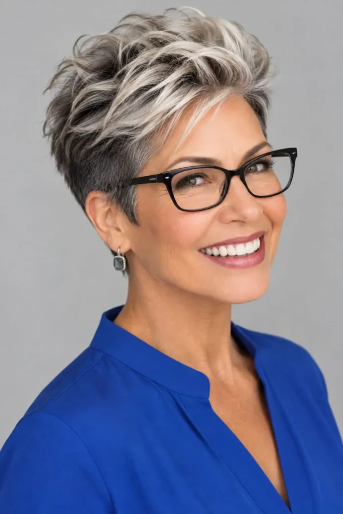 Voluminous pixie with bold color contrast and short sides