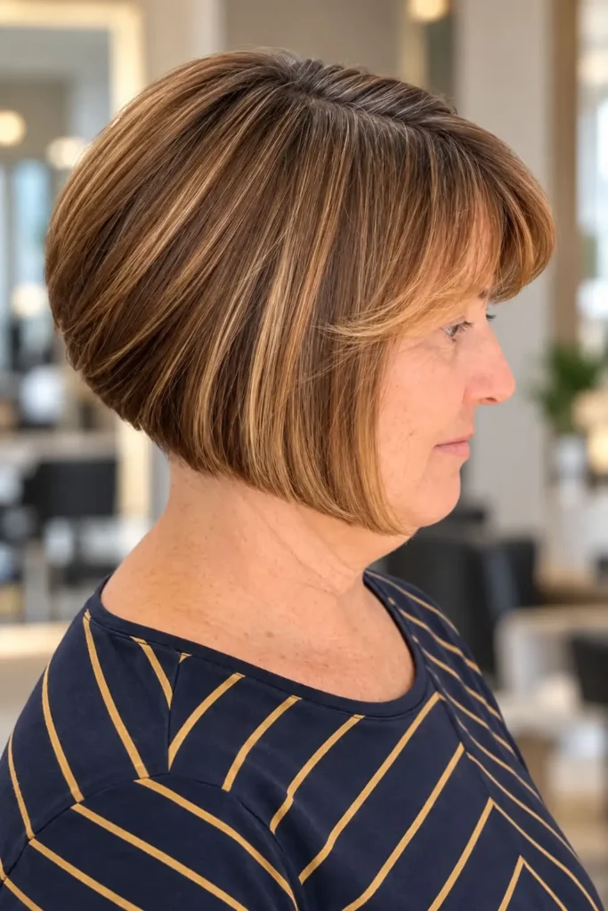Inverted bob with balayage highlights for women over 60