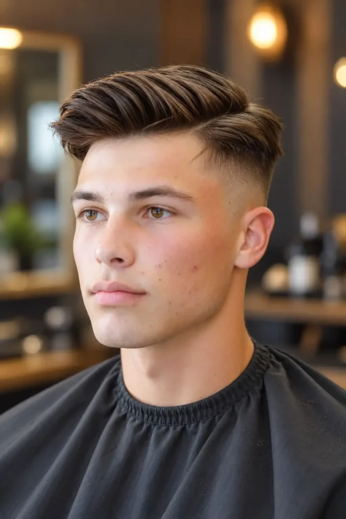 Ivy League haircut for men with round faces and neatly tapered sides