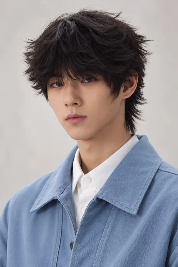 Korean mod haircut with airy fringe, soft layers, and longer top