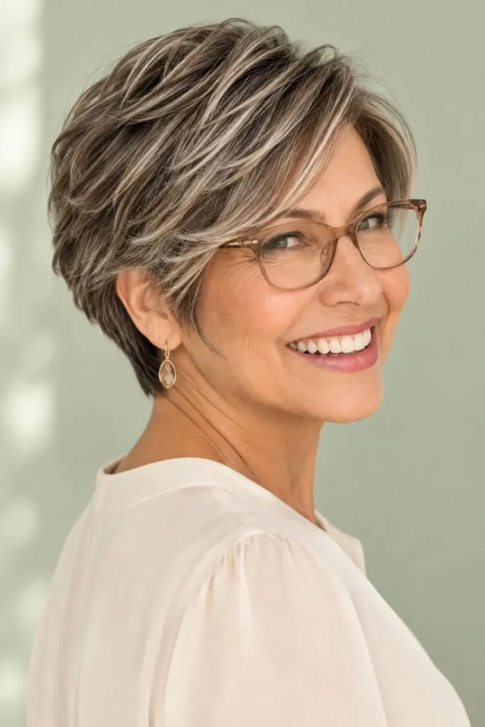 Long pixie bob with layered crown and soft shaping