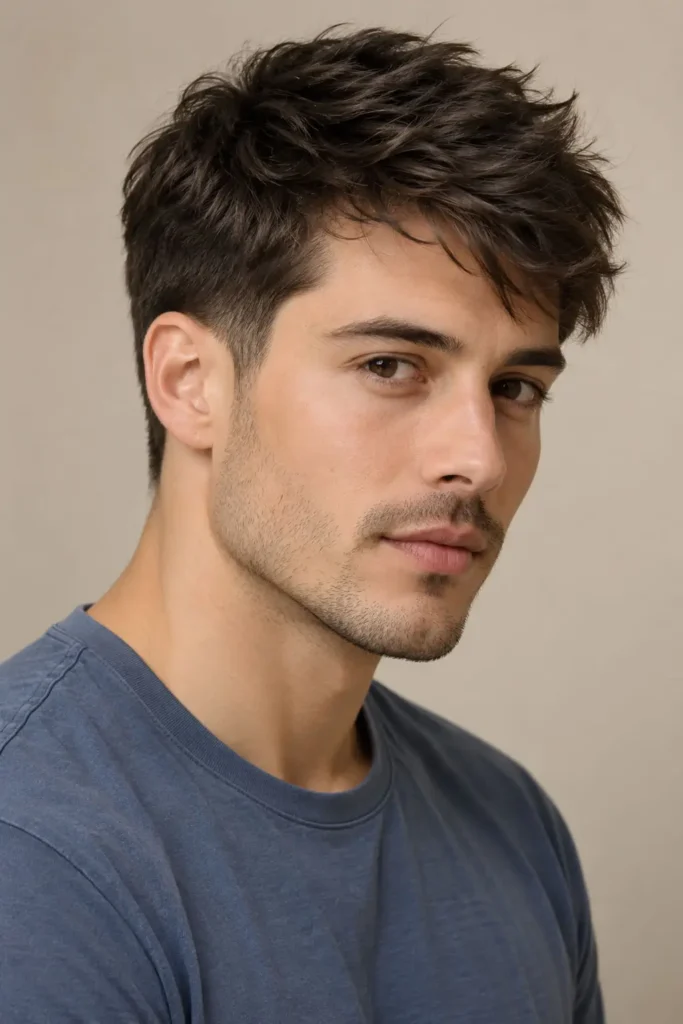 Man with a low taper fade and textured top styled for balanced facial proportions