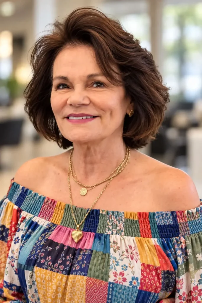 Medium-length layered haircut for women over 60 with fine hair