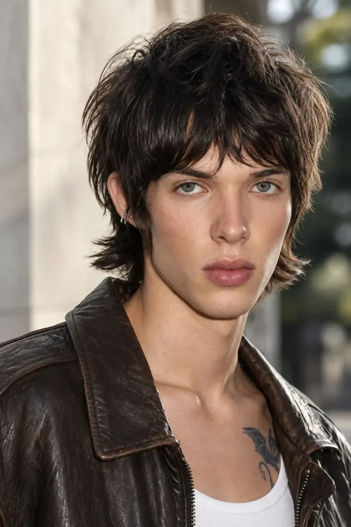 Medium-length mod haircut with longer layers and soft face-framing fringe