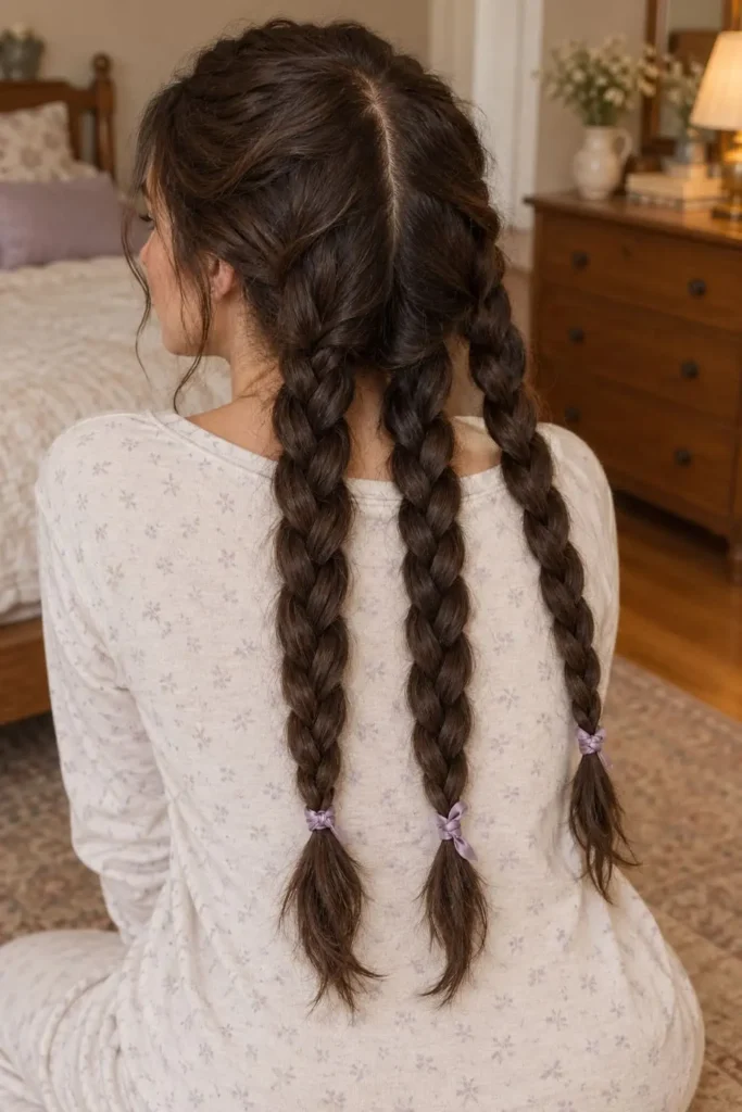 Multiple loose braids for protecting thick and textured hair overnight