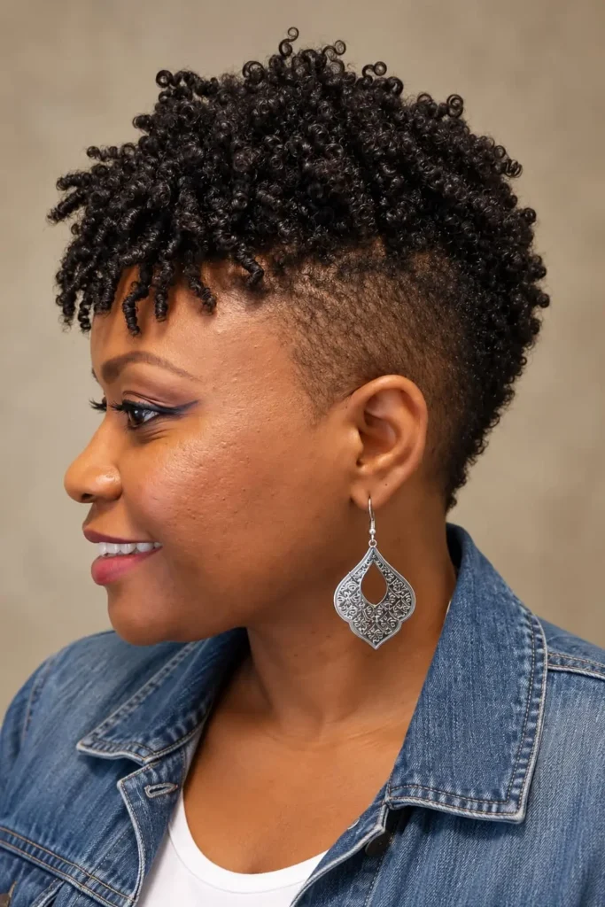 Natural fohawk with low fade for Black women over 50