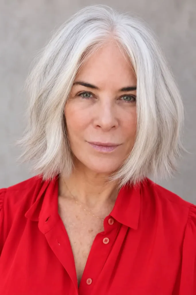 Neck-length bob haircut for women over 60 with fine hair