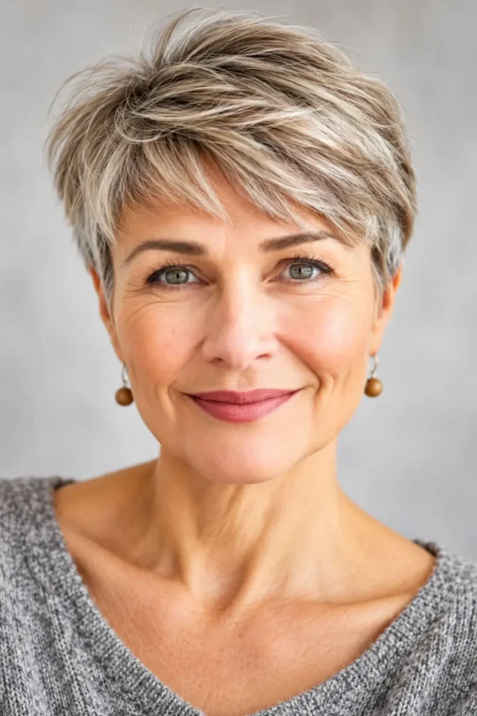 Classic pixie cut for women over 60 with fine hair