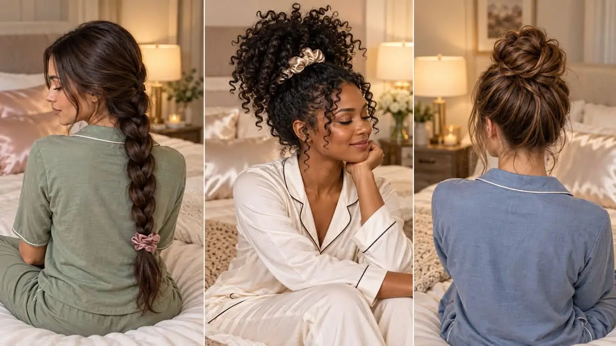 Protective hairstyles for sleep with loose overnight braids and bun